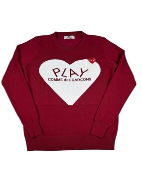 Comme des Garçons PLAY Style Red Heart Sweater Knit Crewneck Pullover Medium